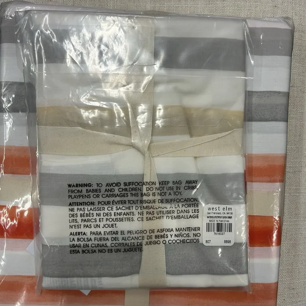 West Elm Watercolor Stripe Full / Queen Duvet & Euro Sham Set NEW NIP